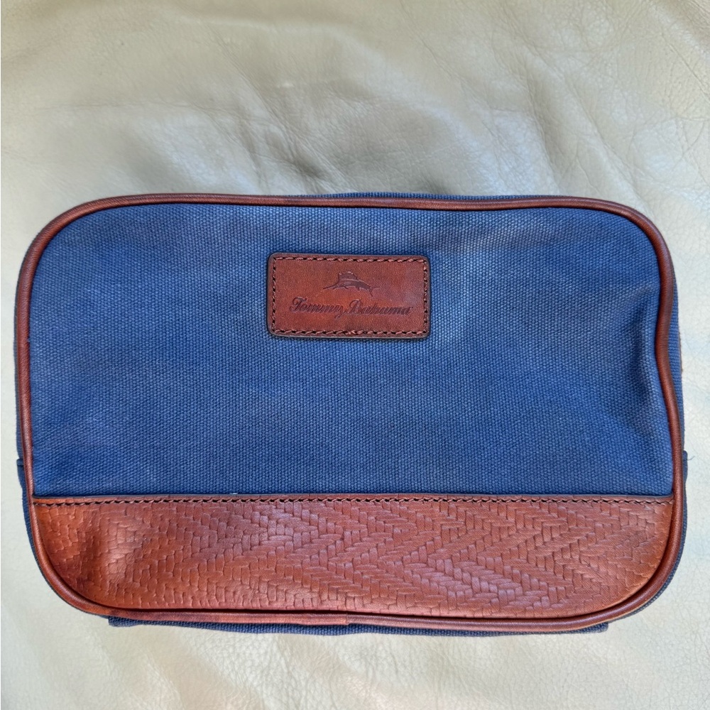 Tommy Bahama Mens Travel Bag Toiletries Navy Blue Leather